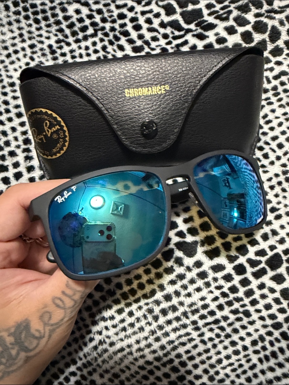 Ray-Ban Men’s Black Frame Sunglasses with Blue Mirrored Lenses
